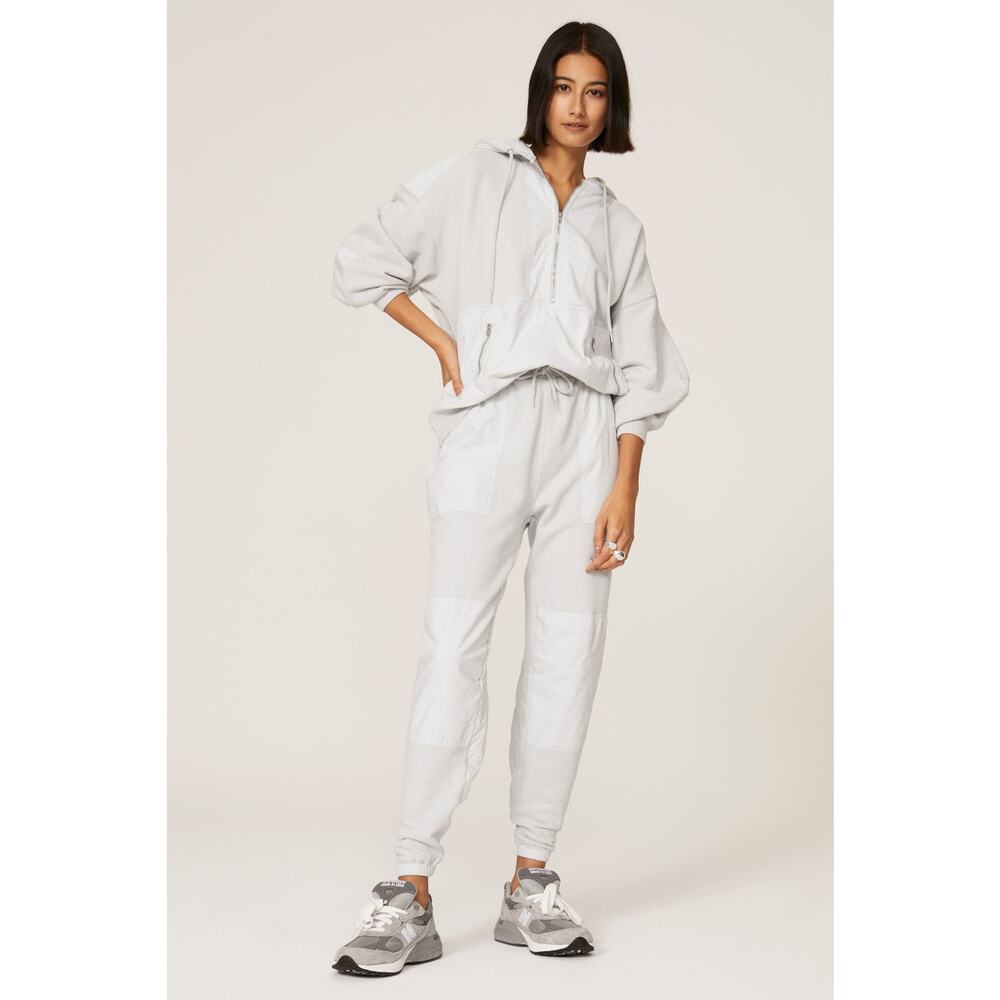 Thakoon Gray Half Zip Hoodie Small Cotton Poplin Panel Pullover Sweatshirt